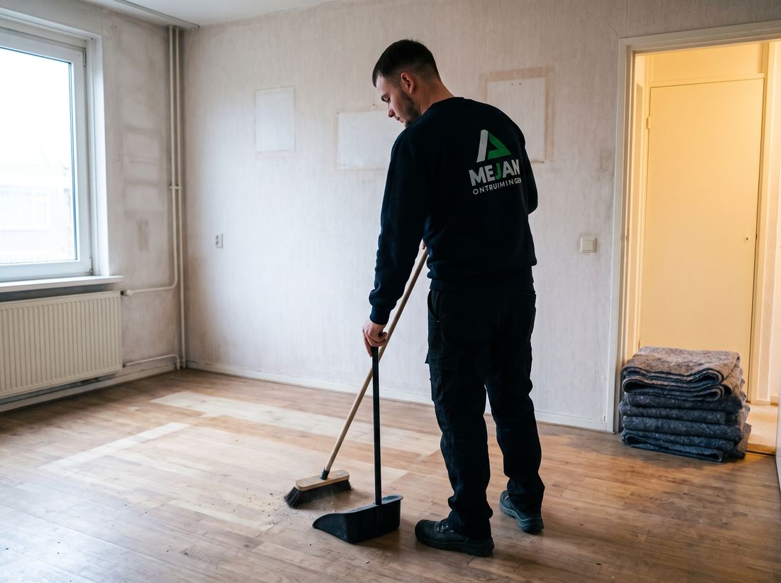 Medewerker veegt de lege ruimte na